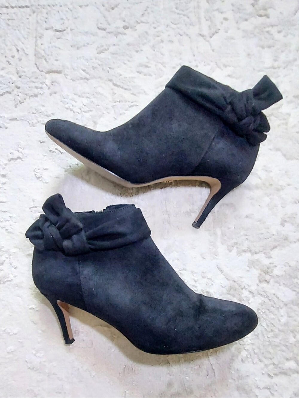 Nannette Black Suede Ankle Booties with Knotted Cuff 8 M